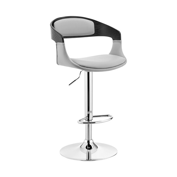 Armen Living Benson Adjustable Gray Faux Leather and Black Wood Bar Stool with Chrome Base - LCBNBABLGR