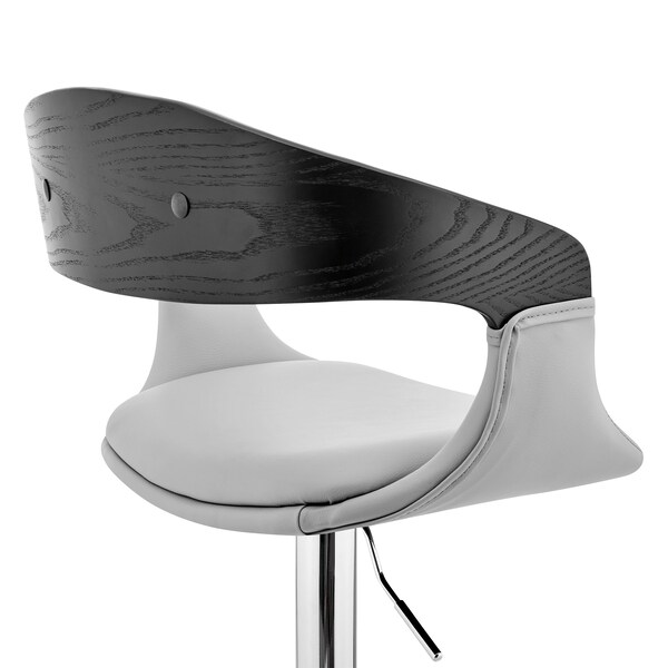 Armen Living Benson Adjustable Gray Faux Leather and Black Wood Bar Stool with Chrome Base - LCBNBABLGR