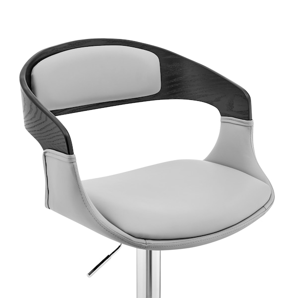 Armen Living Benson Adjustable Gray Faux Leather and Black Wood Bar Stool with Chrome Base - LCBNBABLGR