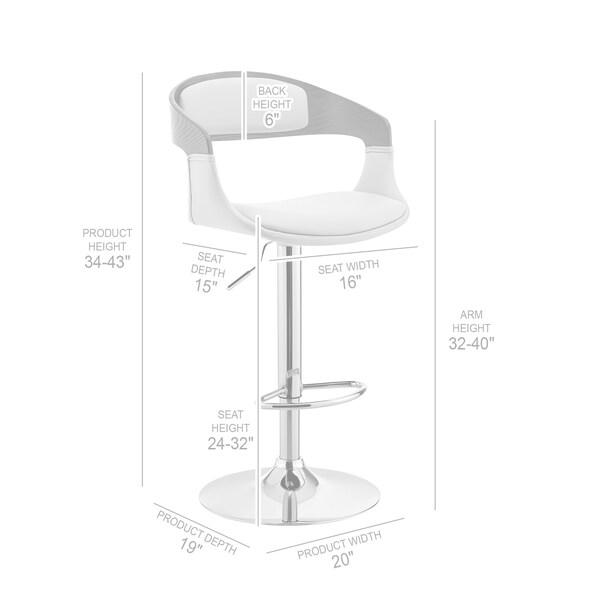 Armen Living Benson Adjustable Gray Faux Leather and Black Wood Bar Stool with Chrome Base - LCBNBABLGR