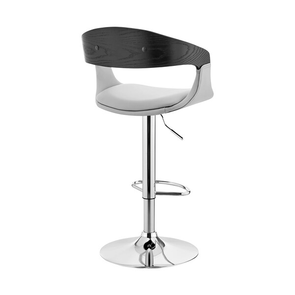 Armen Living Benson Adjustable Gray Faux Leather and Black Wood Bar Stool with Chrome Base - LCBNBABLGR
