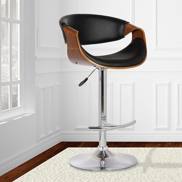 Seatsolutions Butterfly Adjustable Swivel Barstool in Black Faux Leather with Chrome Walnut Wood - SE711903