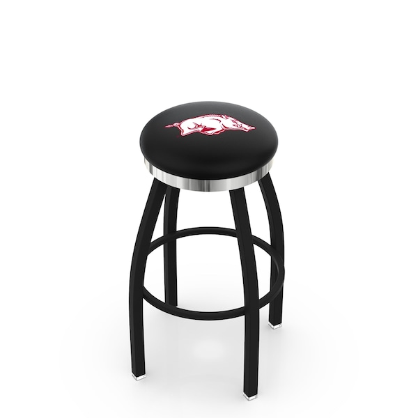 Holland Bar Stool Co 25" Blk Wrinkle Arkansas Swivel Bar Stool, Chrome Ring - L8B2C25ARKNUN
