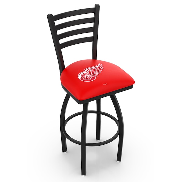 Holland Bar Stool Co 25" Blk Wrinkle Detroit Red Wings Swivel Bar Stool, Ladder Back - L01425DETRED
