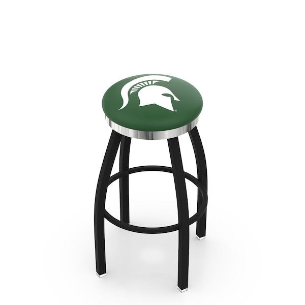 Holland Bar Stool Co 30" Blk Wrinkle Michigan State Swivel Bar Stool, Chrome Ring - L8B2C30MICHST