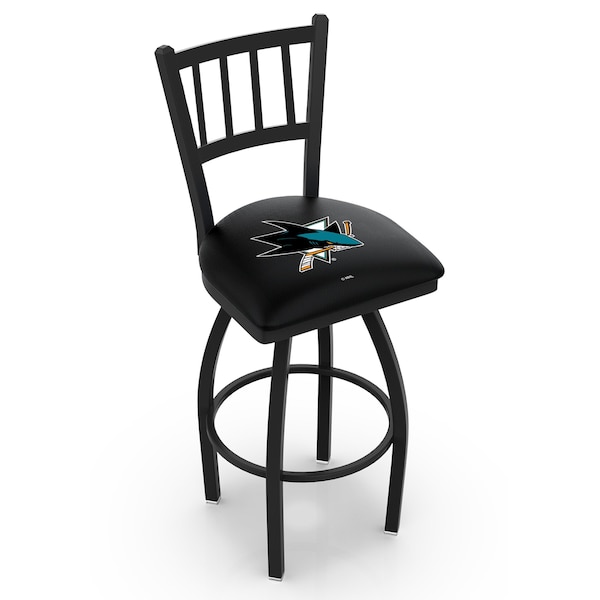Holland Bar Stool Co 30" Blk Wrinkle San Jose Sharks Swivel Bar Stool, Jailhouse Back - L01830SJSHAR