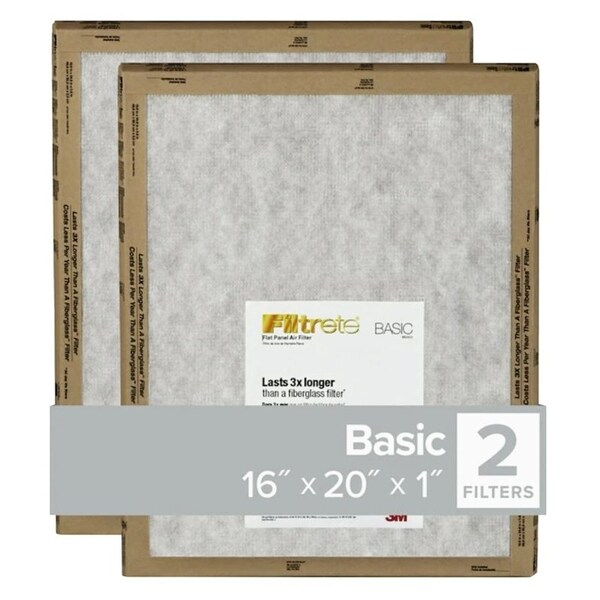 Filtrete Air Filter, 20 in L, 16 in W, 2 MERV, For: Air Conditioner, Furnace and HVAC System - FPL00-2PK-24