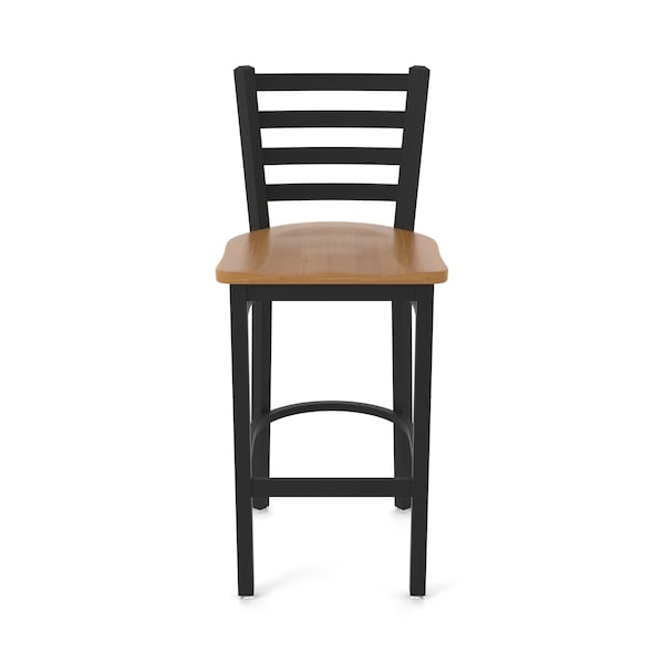 Holland Bar Stool Co 30" Stationary Bar Stool, Black Wrinkle, Med Maple Seat - 40030BWMEDMPL