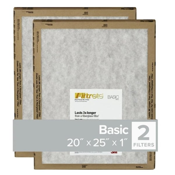 Filtrete Air Filter, 25 in L, 20 in W, 2 MERV, For: Air Conditioner, Furnace and HVAC System - FPL03-2PK-24