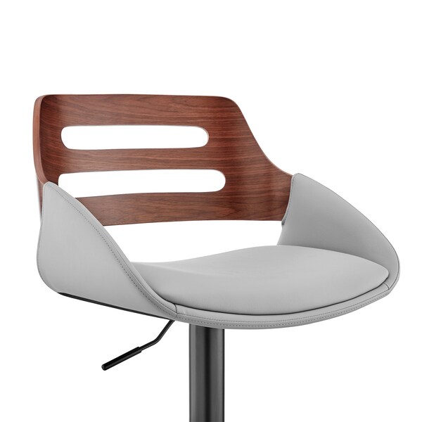 Armen Living Karter Adjustable Gray Faux Leather and Walnut Wood Bar Stool with Black Base - LCKTBAWABLGR