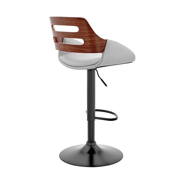 Armen Living Karter Adjustable Gray Faux Leather and Walnut Wood Bar Stool with Black Base - LCKTBAWABLGR