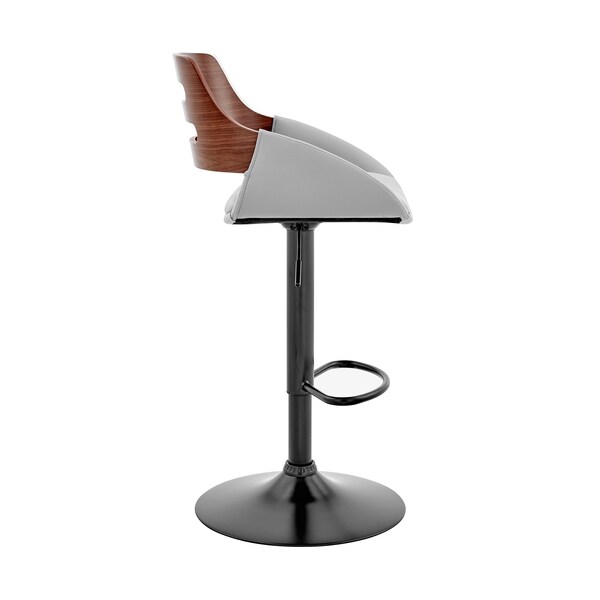 Armen Living Karter Adjustable Gray Faux Leather and Walnut Wood Bar Stool with Black Base - LCKTBAWABLGR