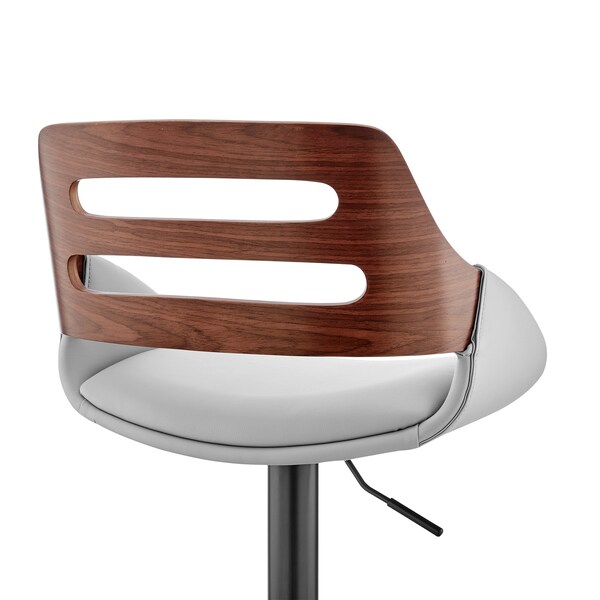 Armen Living Karter Adjustable Gray Faux Leather and Walnut Wood Bar Stool with Black Base - LCKTBAWABLGR