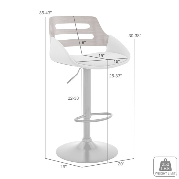 Armen Living Karter Adjustable Gray Faux Leather and Walnut Wood Bar Stool with Black Base - LCKTBAWABLGR