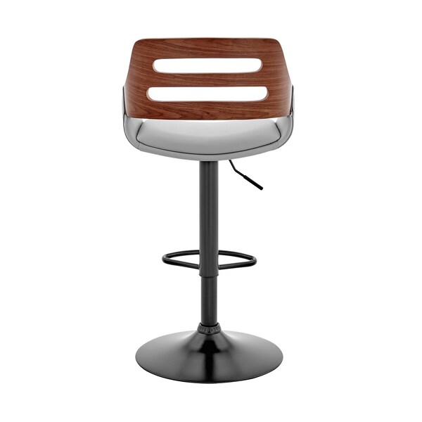 Armen Living Karter Adjustable Gray Faux Leather and Walnut Wood Bar Stool with Black Base - LCKTBAWABLGR