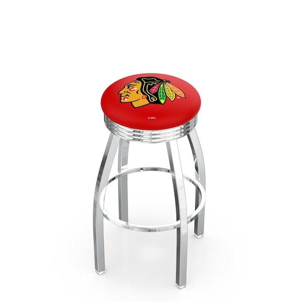 Holland Bar Stool Co 30" Chrome Chicago Blackhawks Swivel Bar Stool, Accent Ring - L8C3C30CHIHWK-R