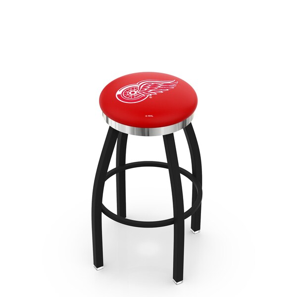Holland Bar Stool Co 30" Blk Wrinkle Detroit Red Wings Swivel Bar Stool, Chrome Ring - L8B2C30DETRED
