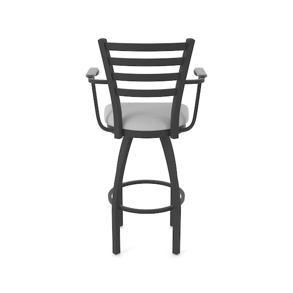 Holland Bar Stool Co Jackie with Arms 36 in. Swivel Bar Stool with Black Wrinkle Finish and Canter Folkstone Grey Seat - 415