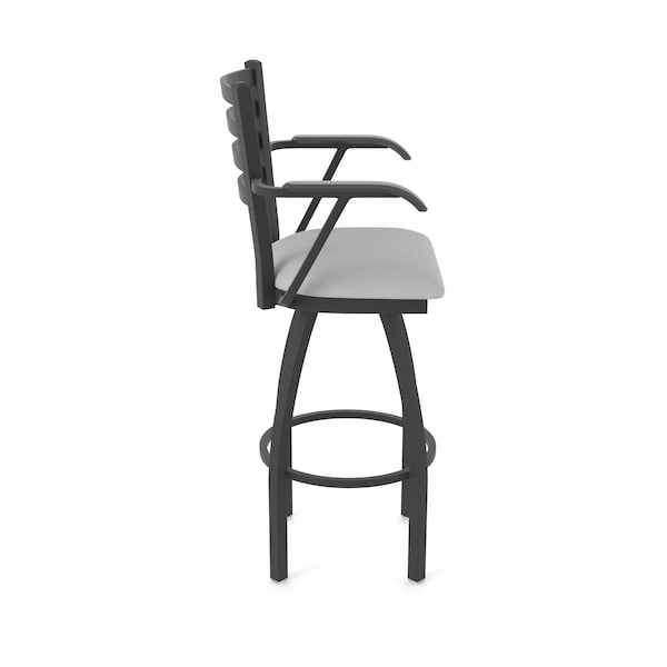 Holland Bar Stool Co Jackie with Arms 36 in. Swivel Bar Stool with Black Wrinkle Finish and Canter Folkstone Grey Seat - 415
