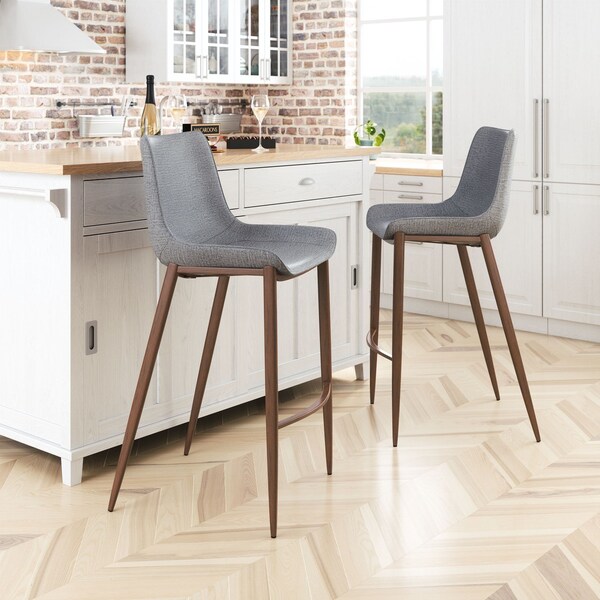 Zuo Modern Magnus Barstool Set Of 2 Slate Gray & Walnut - 109938