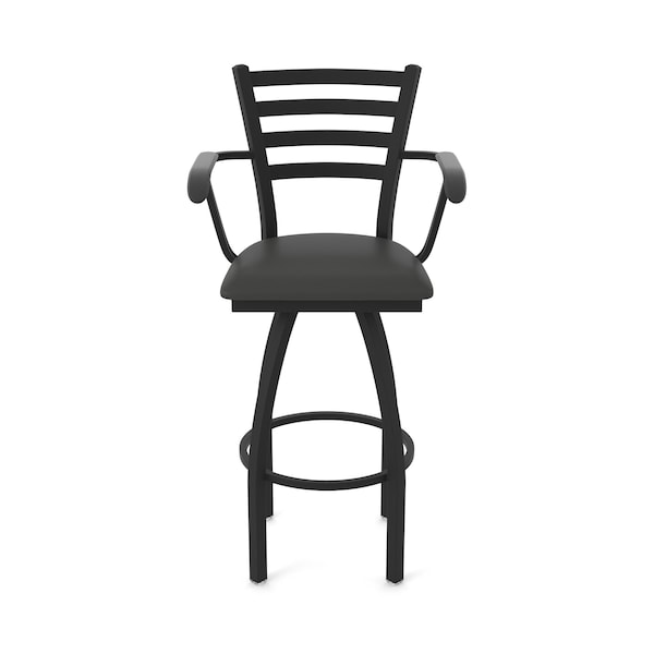 Holland Bar Stool Co Jackie with Arms 30 in. Swivel Bar Stool with Black Wrinkle Finish and Canter Iron Seat - 415