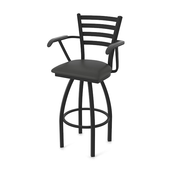 Holland Bar Stool Co Jackie with Arms 30 in. Swivel Bar Stool with Black Wrinkle Finish and Canter Iron Seat - 415