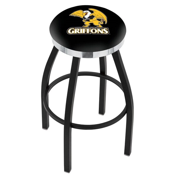 Holland Bar Stool Co 25" Blk Wrinkle Missouri Western State Swivel Bar Stool, Chrome Ring - L8B2C25MOWST