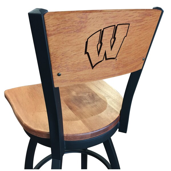 Holland Bar Stool Co 30" Blk Wrinkle Wisconsin "W" Swivel Bar Stool, Laser Engraved Back - L03830BWMEDMPLAWISC-WMEDMPL
