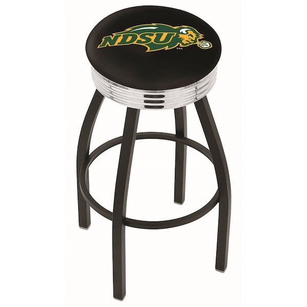 Holland Bar Stool Co 25" Blk Wrinkle North Dakota State Swivel Bar Stool, Chrome Ring - L8B3C25NDAKST-B