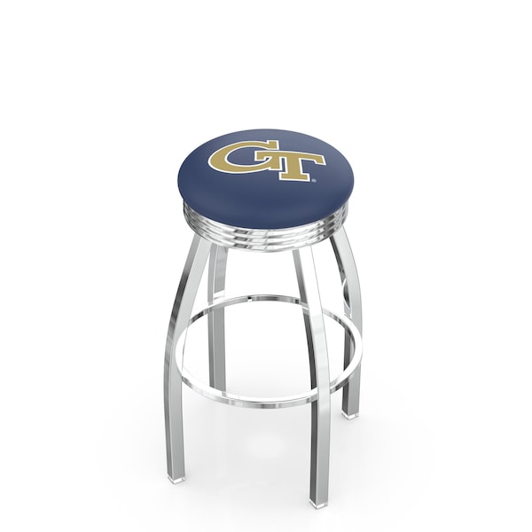 Holland Bar Stool Co 25" Chrome Georgia Tech Swivel Bar Stool, Accent Ring - L8C3C25GATECH