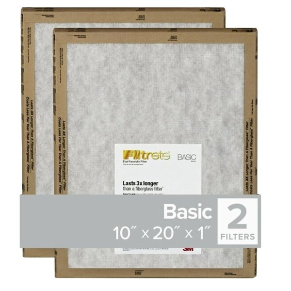 Filtrete Air Filter, 20 in L, 10 in W, 2 MERV, For: Air Conditioner, Furnace and HVAC System - FPL07-2PK-24