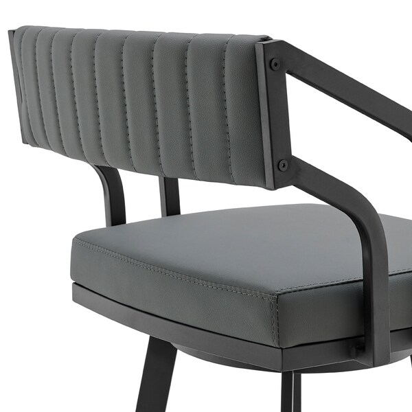 Armen Living Scranton 26" Swivel Modern Black Metal and Slate Gray Faux Leather Barstool - 721535752263