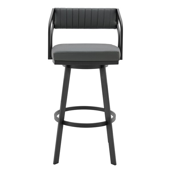 Armen Living Scranton 26" Swivel Modern Black Metal and Slate Gray Faux Leather Barstool - 721535752263