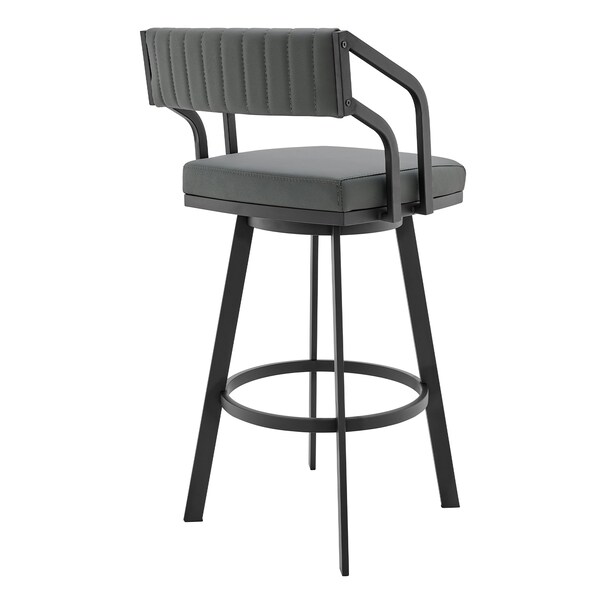 Armen Living Scranton 26" Swivel Modern Black Metal and Slate Gray Faux Leather Barstool - 721535752263