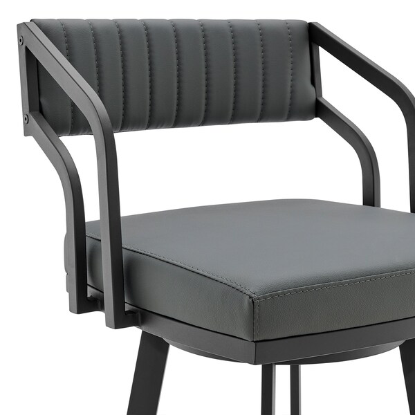 Armen Living Scranton 26" Swivel Modern Black Metal and Slate Gray Faux Leather Barstool - 721535752263