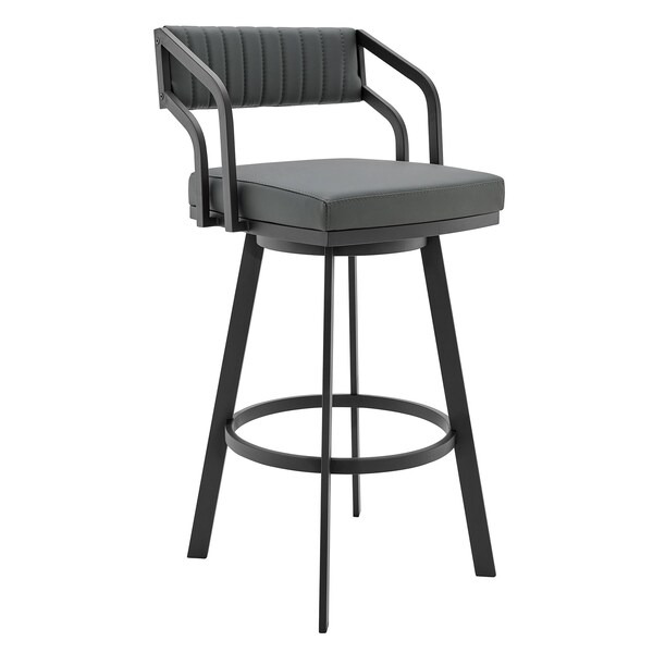 Armen Living Scranton 26" Swivel Modern Black Metal and Slate Gray Faux Leather Barstool - 721535752263