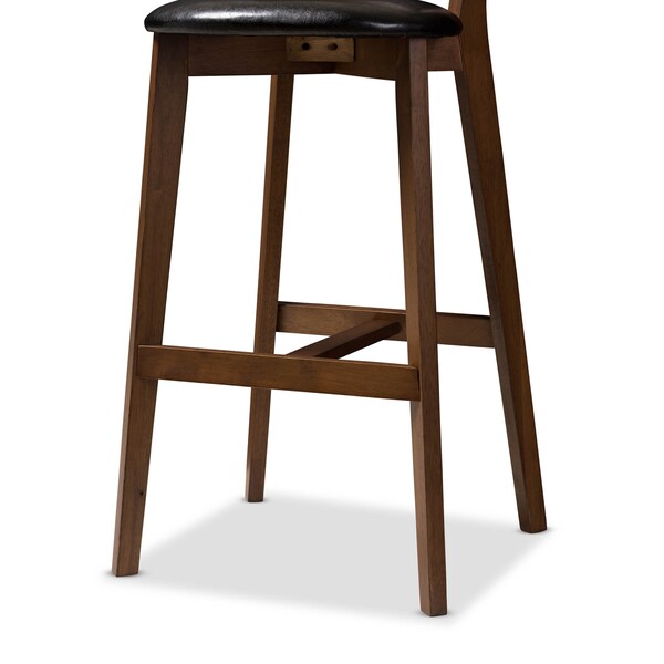 Baxton Studio Eline Black Faux Leather Upholstered Walnut Finished Bar Stool, PK2 - 144-8076