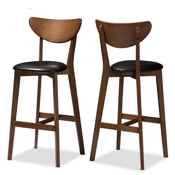Baxton Studio Eline Black Faux Leather Upholstered Walnut Finished Bar Stool, PK2 - 144-8076