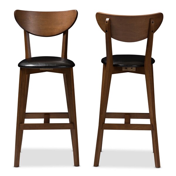 Baxton Studio Eline Black Faux Leather Upholstered Walnut Finished Bar Stool, PK2 - 144-8076