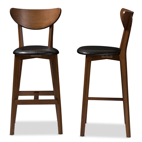 Baxton Studio Eline Black Faux Leather Upholstered Walnut Finished Bar Stool, PK2 - 144-8076