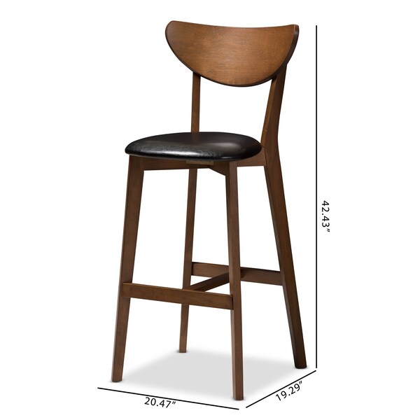 Baxton Studio Eline Black Faux Leather Upholstered Walnut Finished Bar Stool, PK2 - 144-8076