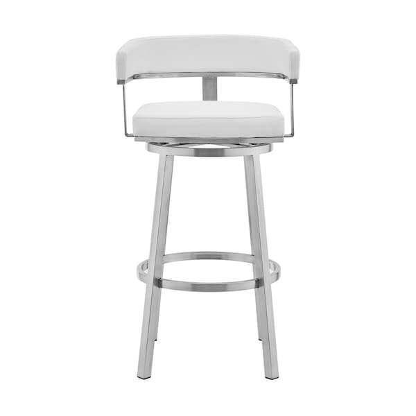 Armen Living Cohen 26" White Faux Leather and Brushed Stainless Steel Swivel Bar Stool - 721535762187
