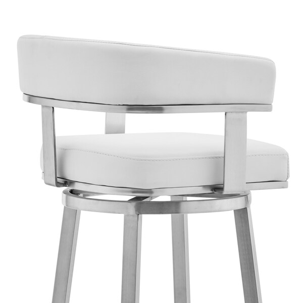 Armen Living Cohen 26" White Faux Leather and Brushed Stainless Steel Swivel Bar Stool - 721535762187