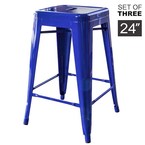 Amerihome Loft Blue 24" Metal Bar Stool, PK3 - BS24BLUE3