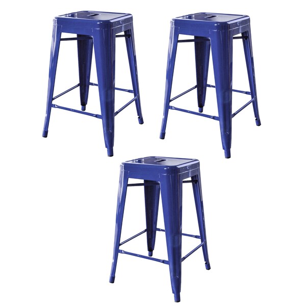 Amerihome Loft Blue 24" Metal Bar Stool, PK3 - BS24BLUE3