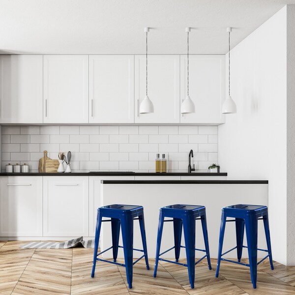 Amerihome Loft Blue 24" Metal Bar Stool, PK3 - BS24BLUE3