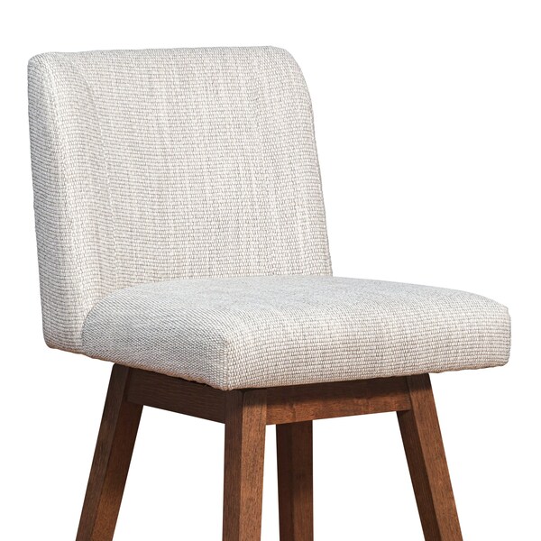 Armen Living Basila Swivel Bar Stool in Brown Oak Wood Finish with Beige Fabric - 840254332188
