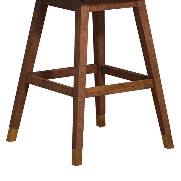 Armen Living Basila Swivel Bar Stool in Brown Oak Wood Finish with Beige Fabric - 840254332188