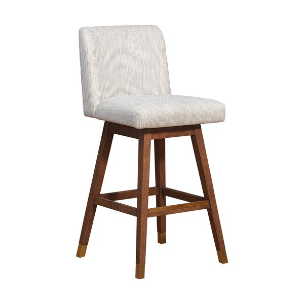 Armen Living Basila Swivel Bar Stool in Brown Oak Wood Finish with Beige Fabric - 840254332188