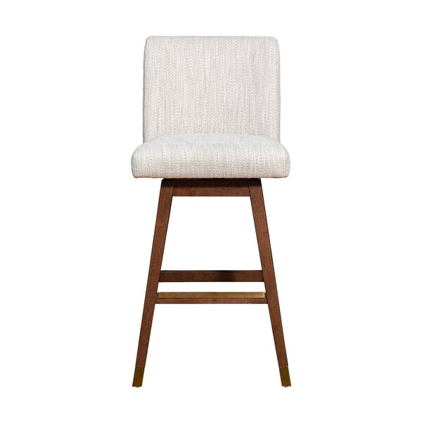 Armen Living Basila Swivel Bar Stool in Brown Oak Wood Finish with Beige Fabric - 840254332188